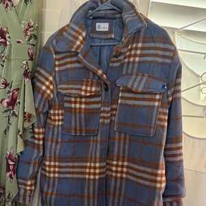 Hurley Blue and Brown Plaid Teddy Jacket